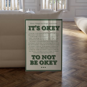 It&#39;s Okay To Not Be Okay Poster, Mental Health Poster, Positive Affirmations Wall Decor, Self Love Club, Dorm Room Retro Poster Download