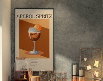 Aperol Spritz Print, Aperol Spritz Poster, Bar Cart Decor Cocktail Poster, Alcohol Prints Cocktail Recipe Poster, Trendy Wall Art DIGITAL