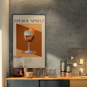 Aperol Spritz Print, Aperol Spritz Poster, Bar Cart Decor Cocktail Poster, Alcohol Prints Cocktail Recipe Poster, Trendy Wall Art DIGITAL