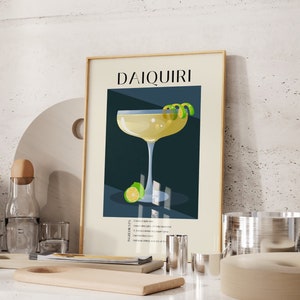 Daiquiri Cocktail Poster, Klassische Cocktail Wandkunst, Cocktailrezept Poster, Minimalistische Alkohol Drucke, Bar Dekor, DIGITALER DOWNLOAD