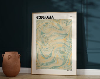 Pôster Retro Euphoria, Espiral de Aura Verde, Decoração Psicodélica (Download Digital)