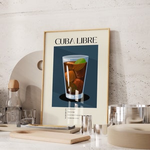 Cuba Libre Poster, Cocktail Poster Druck, Cocktailrezepte Poster, Bar Warenkorb Kunstdruck, Küchen Wandkunst, Hausbar Dekor DIGITAL DOWNLOAD