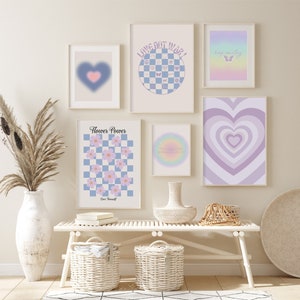 6pc Danish Pastel Room Decor, Preppy Teen Girl Room Decor, Aesthetic Wall Decor, Living Room Bedroom Mushroom Poster, Flower Art Print