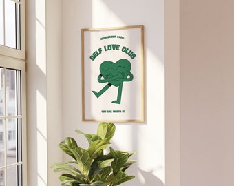 Self Love Club, Retro Wall Art, Aesthetic Poster, Digital Download Print, Positive Quote Print, Vintage Self Love Print, Digital Download