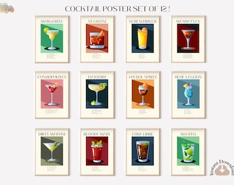 Retro Cocktail Prints: Bar Cart Wall Art Set (Digital Download)