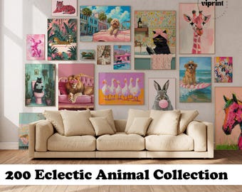 Mais de 200 estampas de animais divertidas, arte de parede eclética para quarto de bebê (download digital)