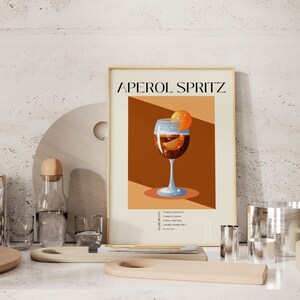 Aperol Spritz Print, Aperol Spritz Poster, Bar Cart Decor Cocktail Poster, Alcohol Prints Cocktail Recipe Poster, Trendy Wall Art DIGITAL