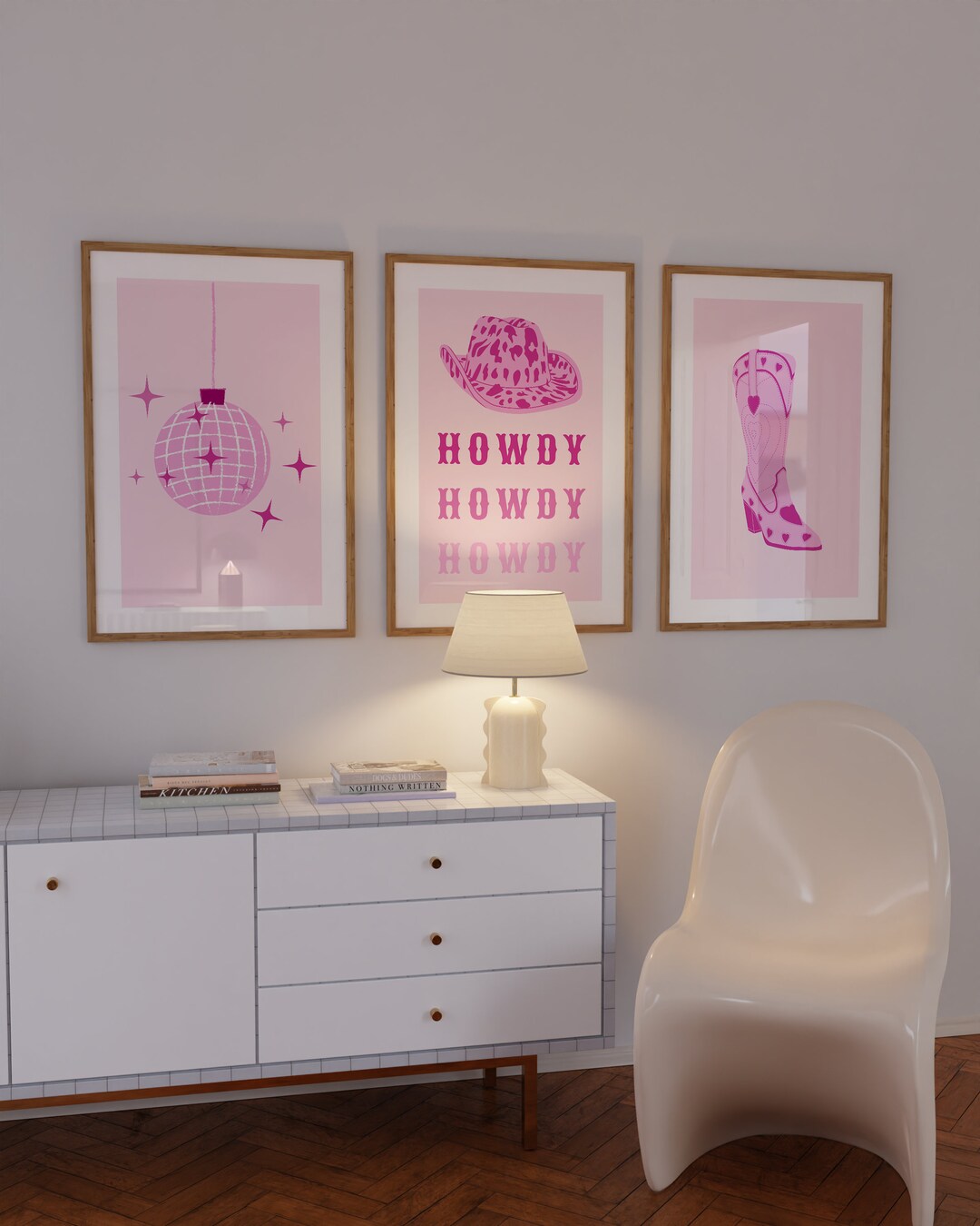 Pink Preppy Room Decor Wall Art SET · Howdy Sign Pink · Western Wall ...