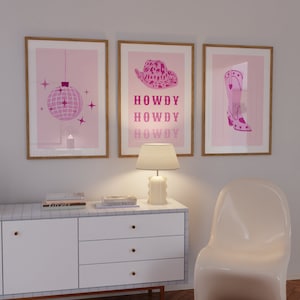 Pink Preppy Room Decor Wall Art SET · Howdy Sign Pink · Western Wall Art Cowgirl Poster Digital Girly Wall Art Print Cute Posters Aesthetic