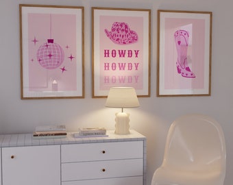 Arte de pared de vaquera preppy rosa • Decoración del oeste (descarga digital)