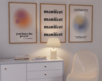 Retro Manifest Poster Set, Affirmation Wall Art (Digital Download)