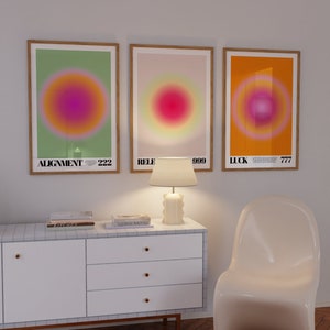 Angel Number Poster Set 222, 777, 999 Poster Wall Art Print, Gradient Aura Angel Energy Trendy Wall Art Dorm Room Decor Printable Poster