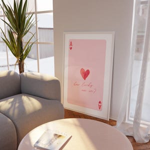 Aquarell How Lucky Are We Print, Pinke Trendige Wandkunst, Ace Karte Preppy Poster, Mädchen Wohnheim Dekor Glückliche ästhetische Wohnung Kunst