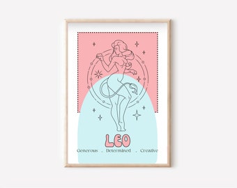 Leo Zodiac Art Print, Astrology Star Sign (Digital Download)