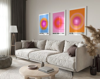 111 444 777 Angel Number Poster Set Angel Number Wall Art Print, Gradient Aura Angel Energy Trendy Wall Art Dorm Room Decor Printable Poster
