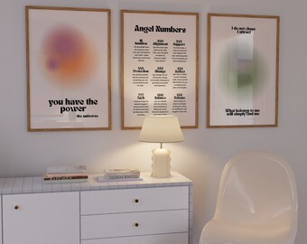 Retro Manifest Poster SET, Aura Angel Numbers Poster, Affirmation Wall Art, Manifestation Print, Law Of Attraction Poster, Digital Download