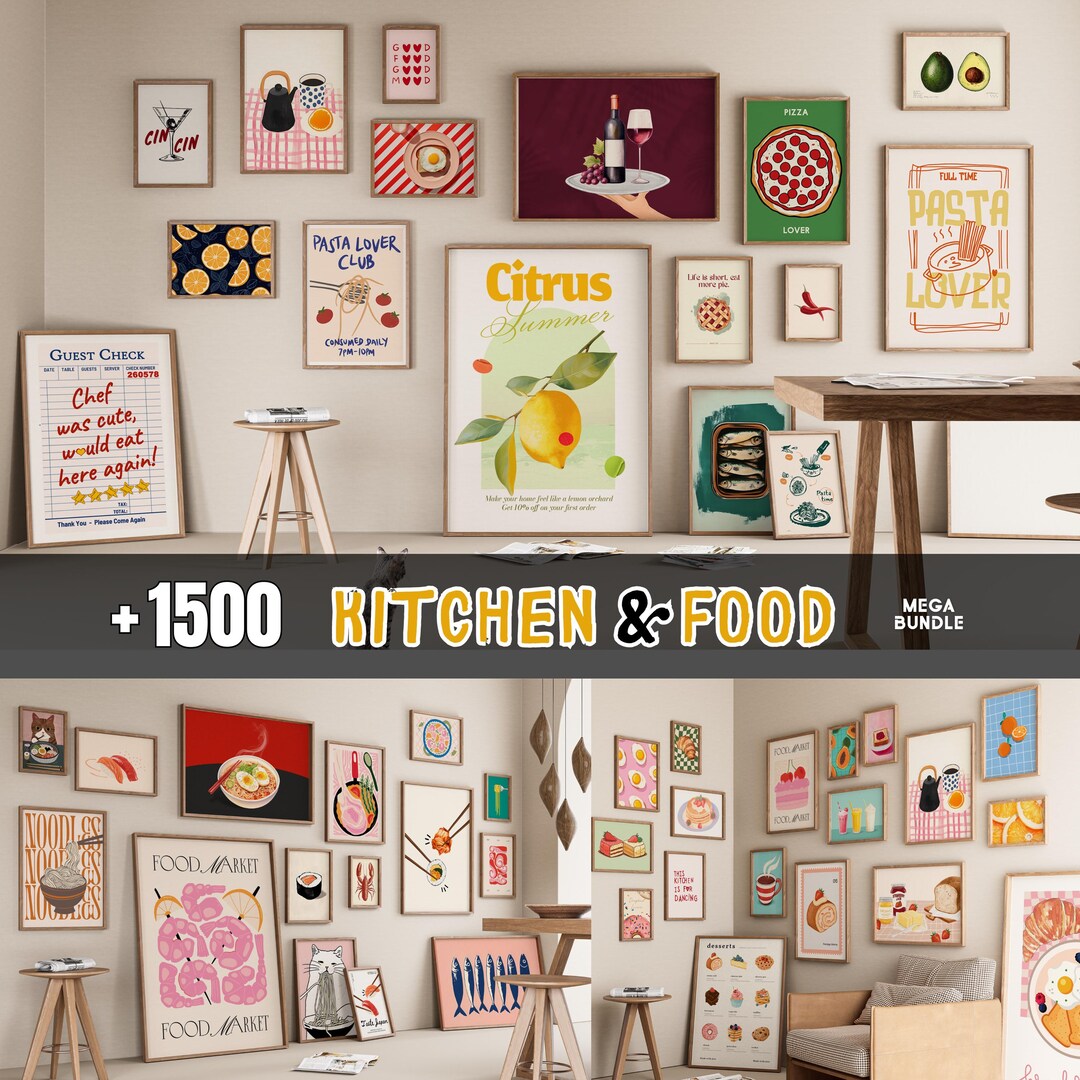 1500+ Kitchen Prints Mega Bundle | Coffee, Retro Food Art (instant ...
