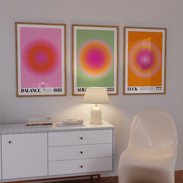 Angel Number Poster Set 222 777 888 Poster Wall Art Print, Gradient Aura Angel Energy Trendy Wall Art Dorm Room Decor Affiche imprimable