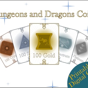 Jetons | Compatible D&D 5E | Imprimable | Numérique uniquement | Accessoire Donjons et Dragons | Pièces de monnaie | Cartes | Argent