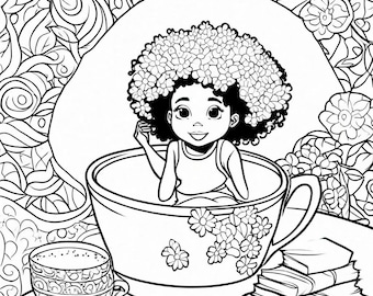 Girl in Tea Cup digital image coloring page