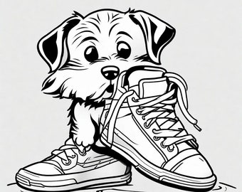 Puppy in sneakers digital image coloring page