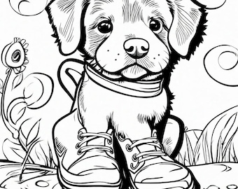 Puppy in Boots digital image coloring page