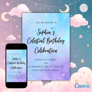 Pastel Celestial Birthday Invitation | Digital Download | Editable Template