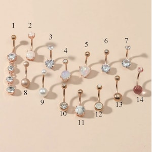 Rose Gold Rhinestone Decor Belly Bar