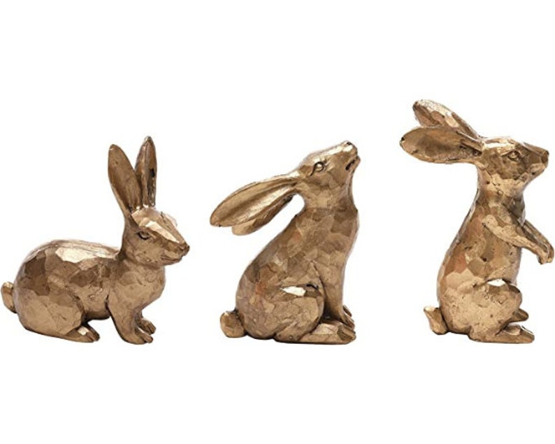Golden Polyresin Bunny Decor Rabbit Figurines Easter Bunny Etsy