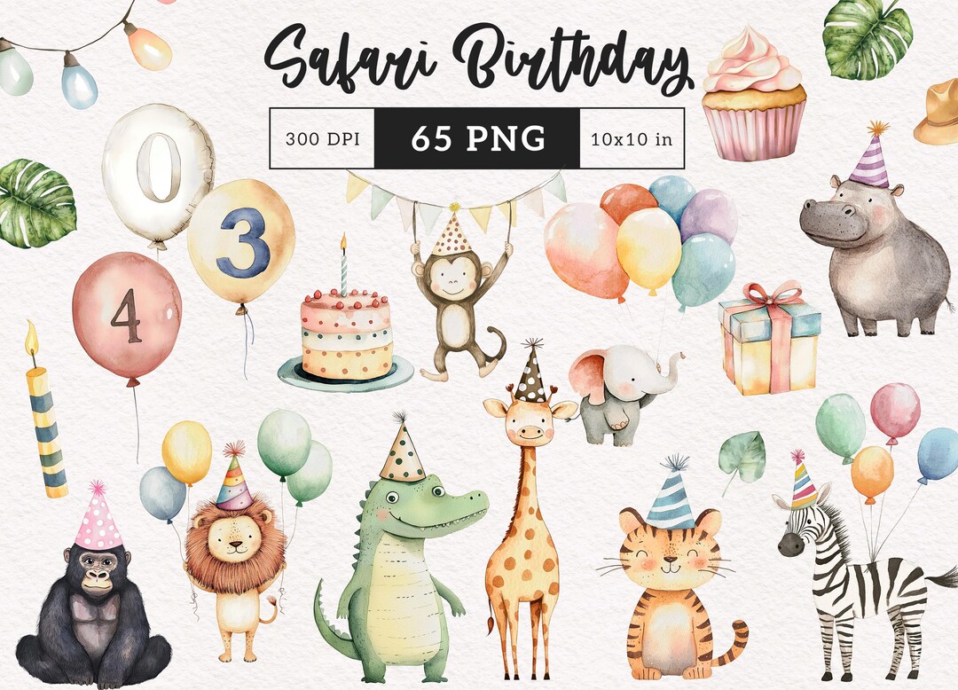 Safari Birthday Clipart Boho Forest Animals Birthday Baby Shower Cute ...