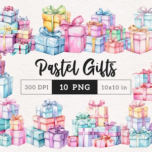 Wrapped Gift box PNG Pastel Presents clipart Birthday Holiday clip art Sublimation scrapbook Digital paper crafting Commercial use