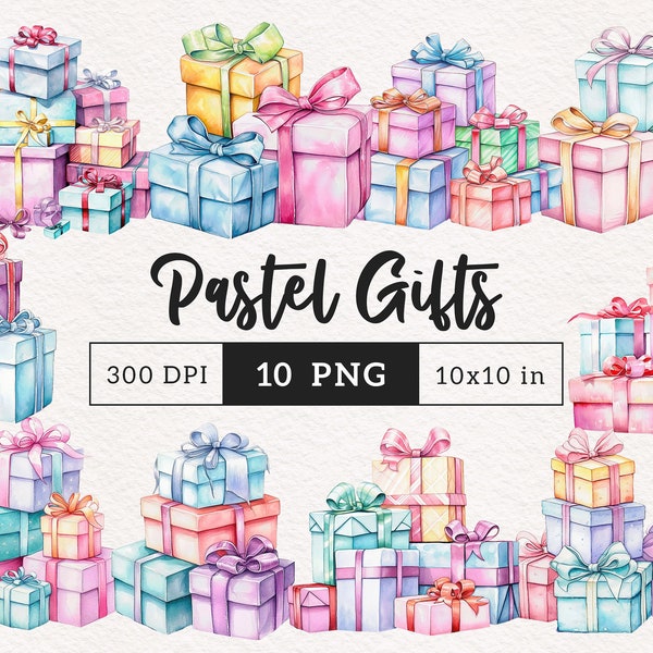 Wrapped Gift box PNG Pastel Presents clipart Birthday Holiday clip art Sublimation scrapbook Digital paper crafting Commercial use