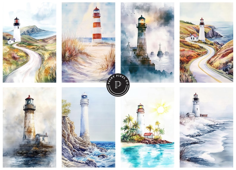 Watercolor Lighthouse Junk Journal Pages - Nautical Digital Printable ...