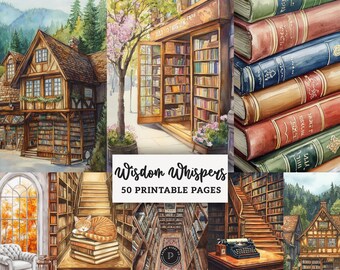 Bookstore Junk Journal Filler Pages - Cozy Library Digital Papers - Reading Nook Scrapbooking Kit cottagecore Ephemera Background