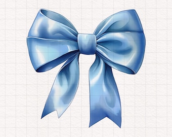 6 Blue Bow Clipart Watercolor Bows Baby Shower graphics PNG Coquette Baby Blue Ribbon Shirt Sublimation T-shirt design Trendy Cute Ribbon