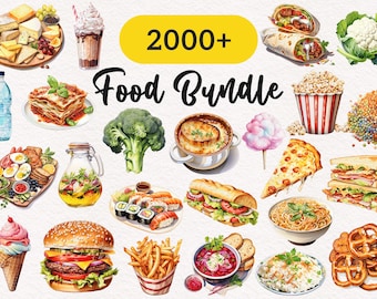 Food Mega Bundle clipart Watercolor Fruits Vegetables Food Graphics Bread Dessert Scrapbooking Lunch illustration Printable Commercial Use