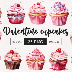 Pink Cupcakes PNG Valentines day cupcake clipart cute Sweet treats frosting graphics Dessert illustration Paper Crafting Scrapbook Food