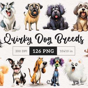 Imágenes prediseñadas de razas de perros extravagantes, razas de mascotas PNG, perros extravagantes, imágenes prediseñadas de sublimación, animales, cachorros, gráficos extravagantes, mascotas divertidas, ilustración de perro