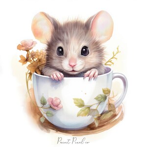 11 Mouse clipart High Quality JPGs Watercolor Cute Mice inside a tea cup clip art Sublimation Junk Journal Paper crafting Commercial License image 10