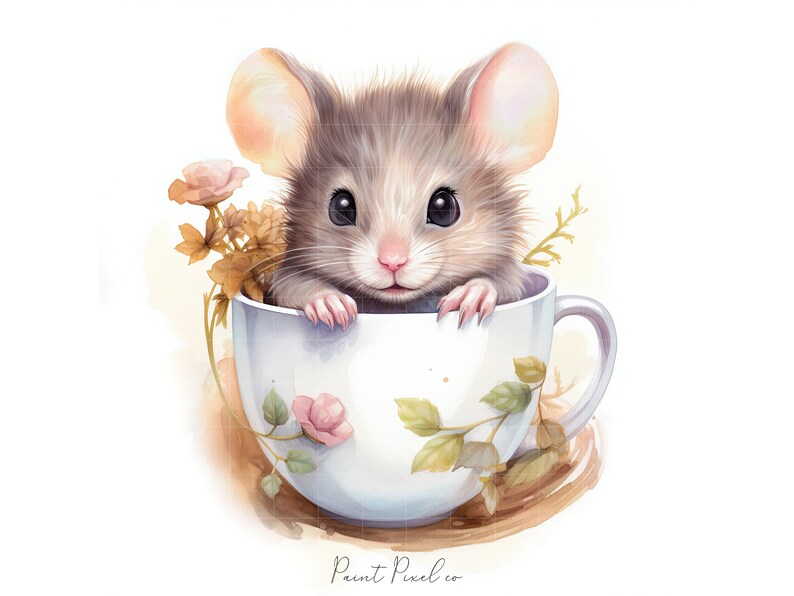 11 Mouse clipart High Quality JPGs Watercolor Cute Mice inside a tea cup clip art Sublimation Junk Journal Paper crafting Commercial License image 10