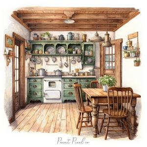 5 Farmhouse kitchen clipart High Quality JPGs Rustic cottage kitchen illustration Sublimation Junk Journal Paper crafting Commercial License