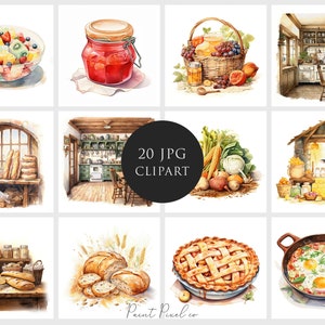 Imágenes prediseñadas de cocina de granja JPG de alta calidad Clip art de comida rústica de campo Sublimación Junk Journal Paper crafting Licencia comercial