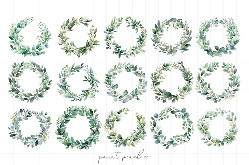 Eucalyptus Wreath Clipart PNG Bundle Watercolor Wreaths Sublimation ...