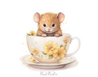 11 Mouse clipart High Quality JPGs Watercolor Cute Mice inside a tea cup clip art Sublimation Junk Journal Paper crafting Commercial License
