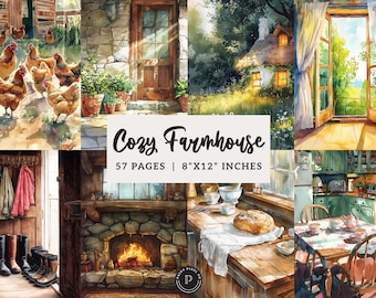 Cozy Farmhouse Junk Journal Papers - Rustic Cottage Printable - Country Landscape Scrapbook Ephemera Digital Backgrounds JPG