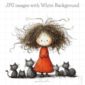 13 clipart filles JPG originales, chat fantaisiste, personnes clipart sublimation, maman chat stupide fabrication de cartes JPG techniques mixtes personnes particulières