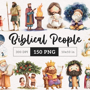 Biblical Characters clipart Watercolor Bible People Whimsy Christian Holiday Cute cartoon Sublimation Junk Journal xmas PNG Jesus Mary Moses