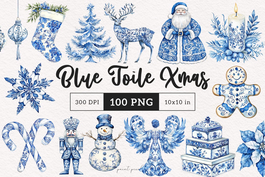 Christmas Toile Clipart Holiday Chinoiserie PNG Winter Toile ...