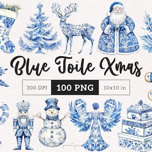 Clipart de toile navideño, chinoiserie de vacaciones, PNG de toile de invierno, sublimación, regalos de Navidad, toile de Papá Noel, adorno de árbol de Navidad, diario basura, reno