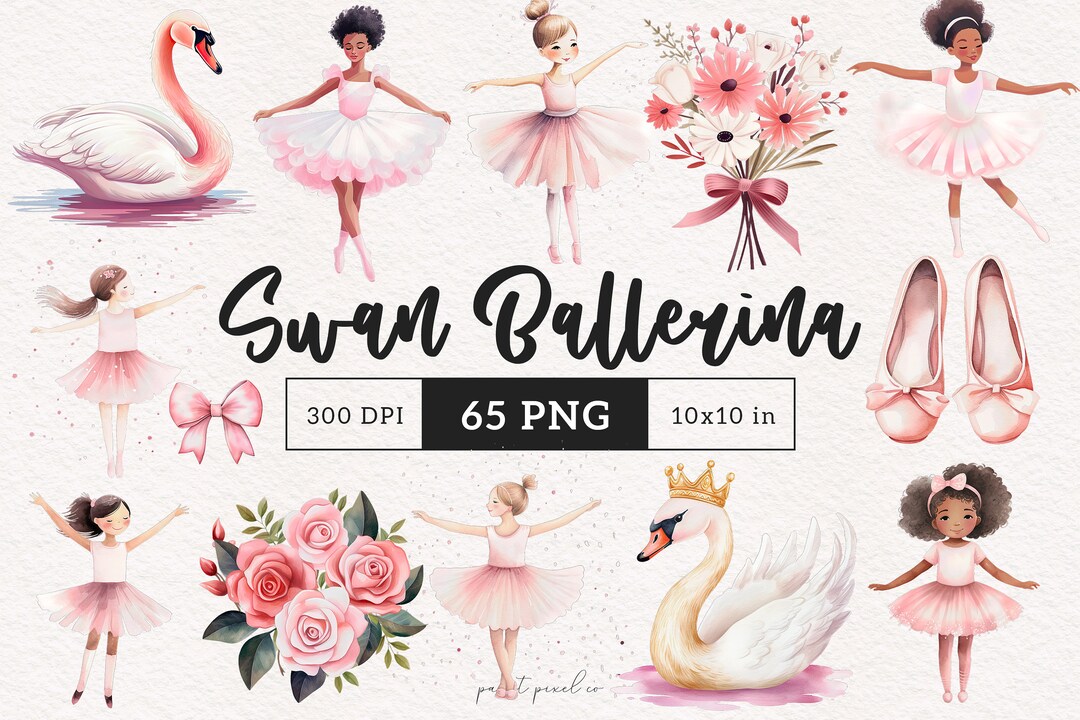 Pink Ballerina Clipart Ballet Girl Swan PNG Watercolor Illustration ...